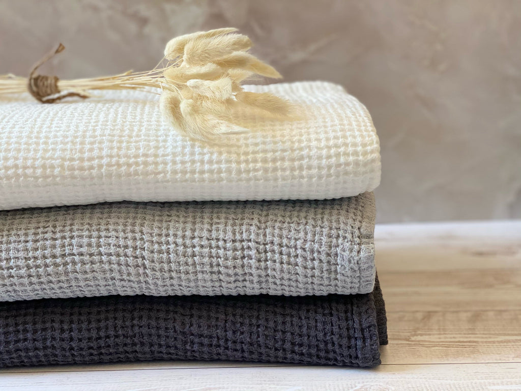 Dark Gray Waffle Linen Bath Towel