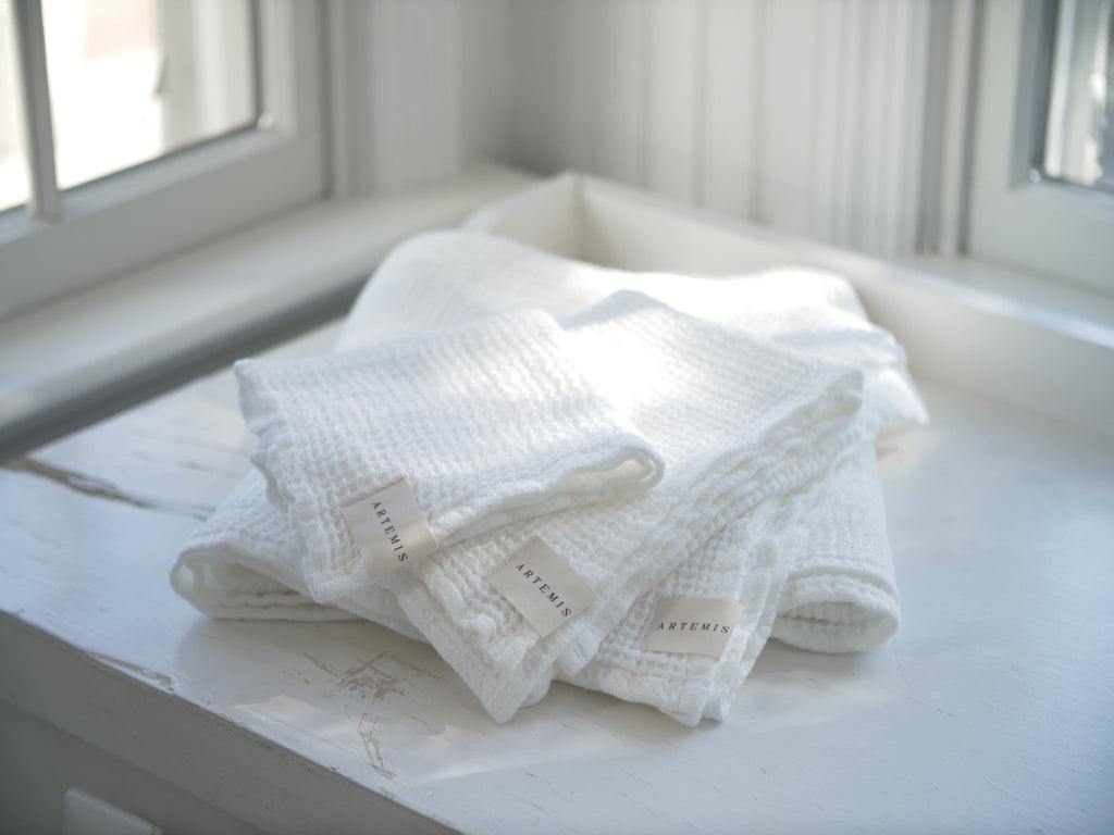 White Waffle Linen Hand Towel
